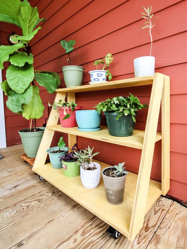 DIY Wooden Three Tiered Rolling Plant Stand