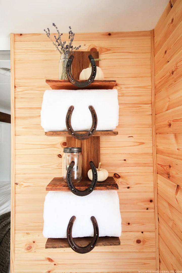 Horseshoe Rustic Bathroom Shelf