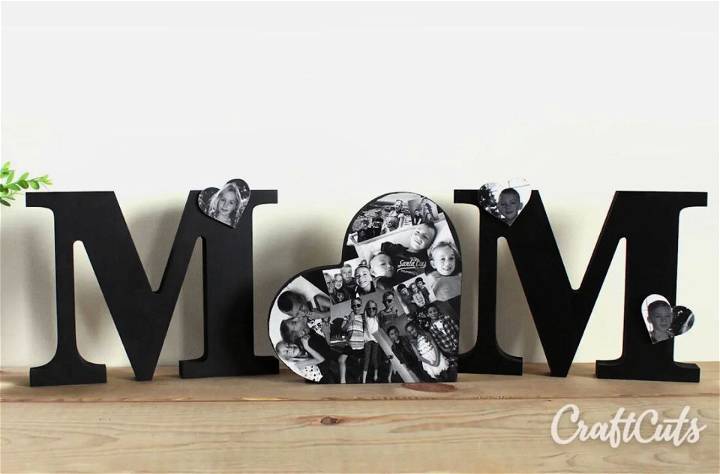 Mom Photo Collage Heart With Wood Letters
