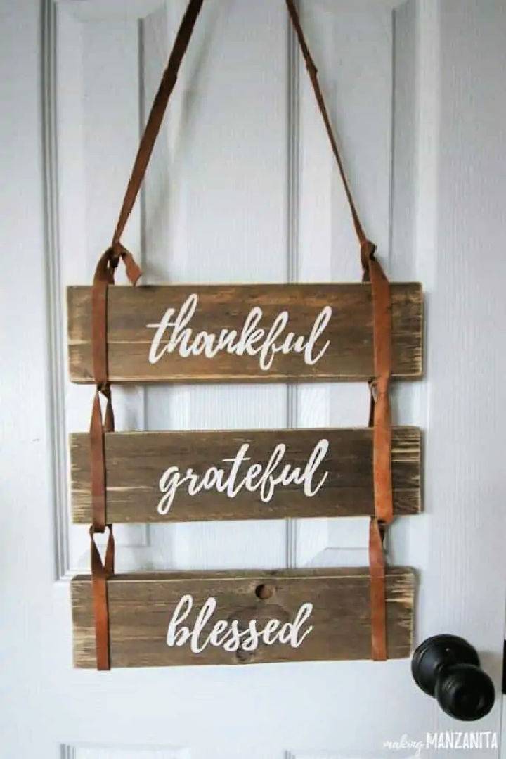 Thankful Grateful Blessed Pallet Wood Sign for Fall