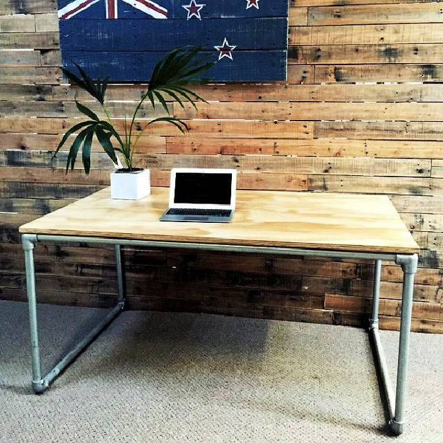 DIY Plywood Desk with Pipe Frame