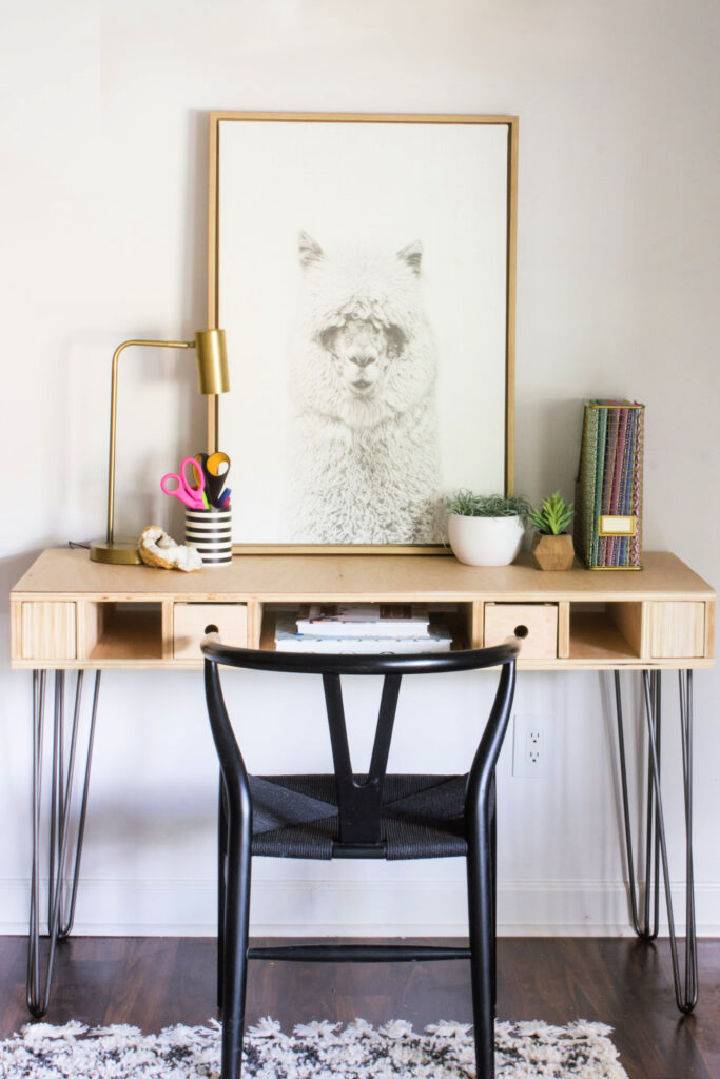 Modern DIY Plywood Desk with Hairpin Legs