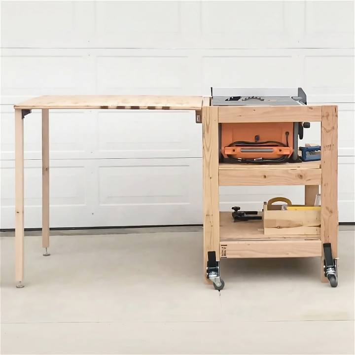 make a table saw stand with folding outfeed table