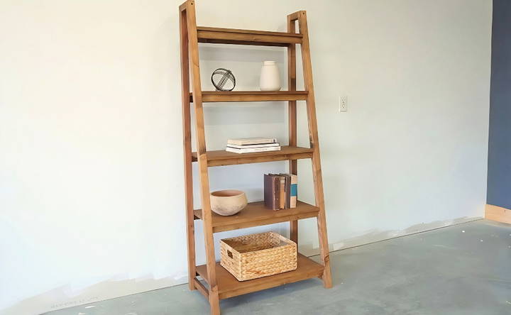 diy ladder shelf with basic tools and materials