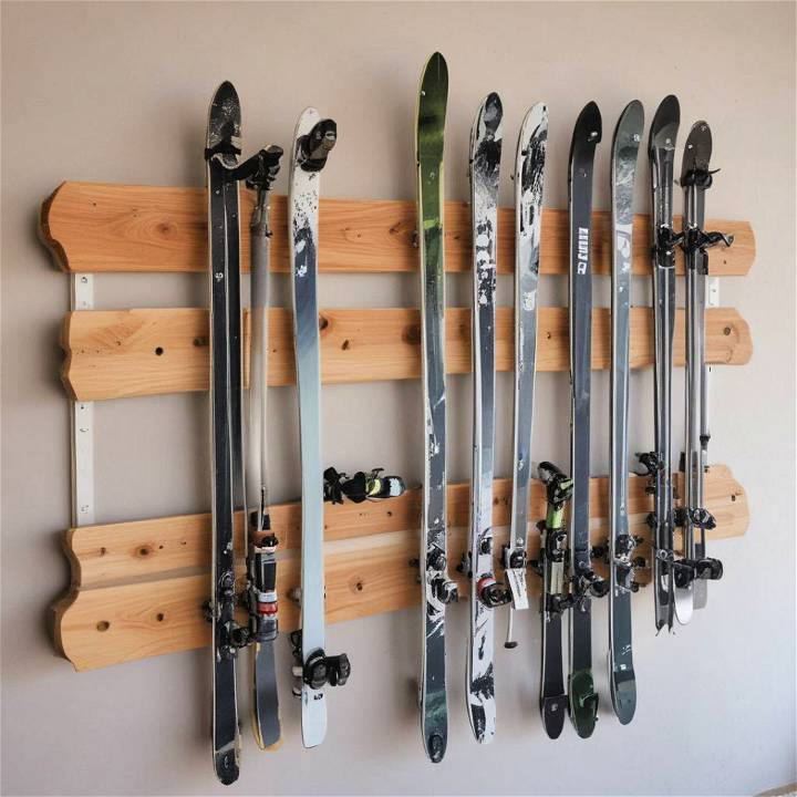 diy ski rack with woodem hooks