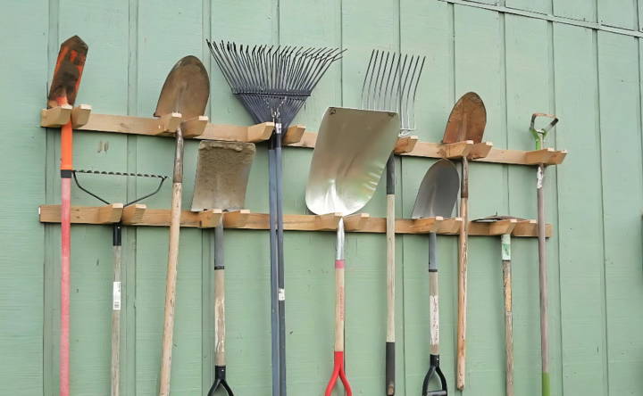 handmade wooden garden tool storage