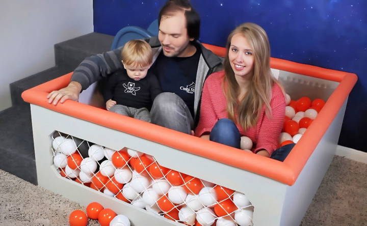 homemade ball pit with a slide