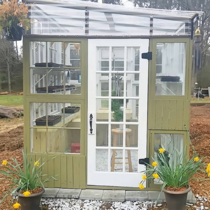 homemade old windows greenhouse