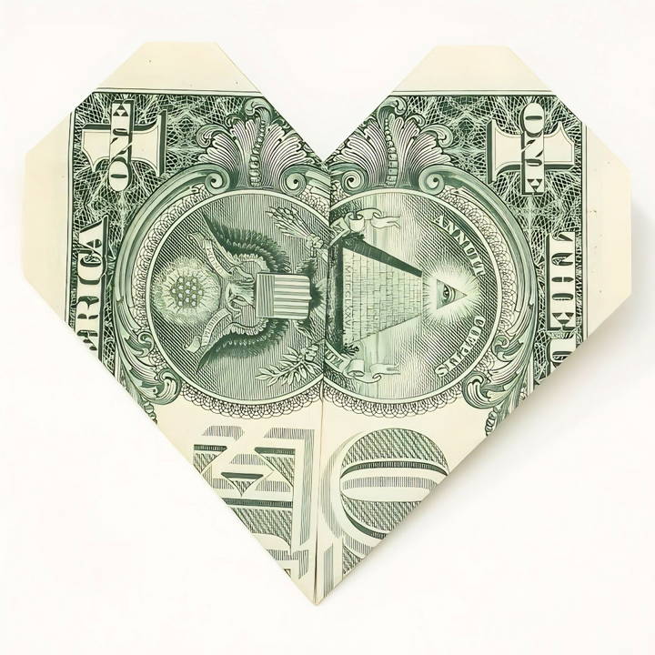 diy origami one dollar heart