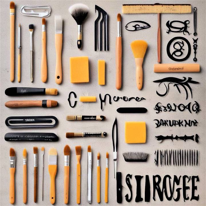 sponge, pinstriping, lettering and stencil brushes