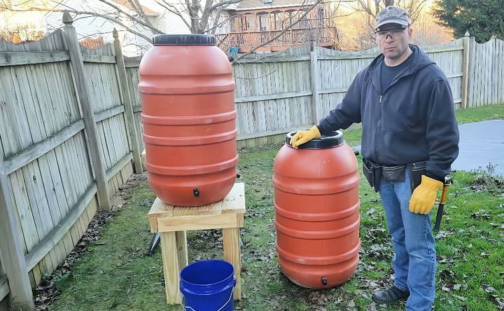 building a wooden rain barrel stand