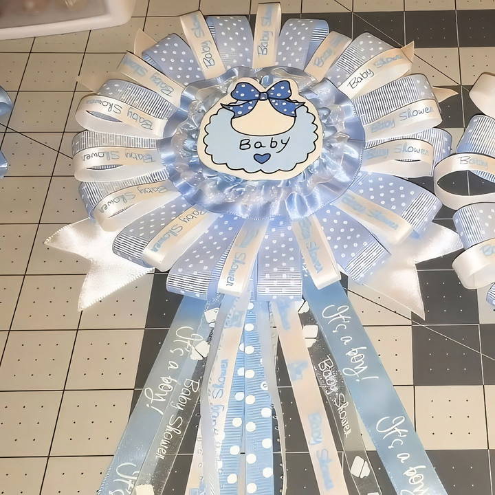 diy blue baby shower corsage