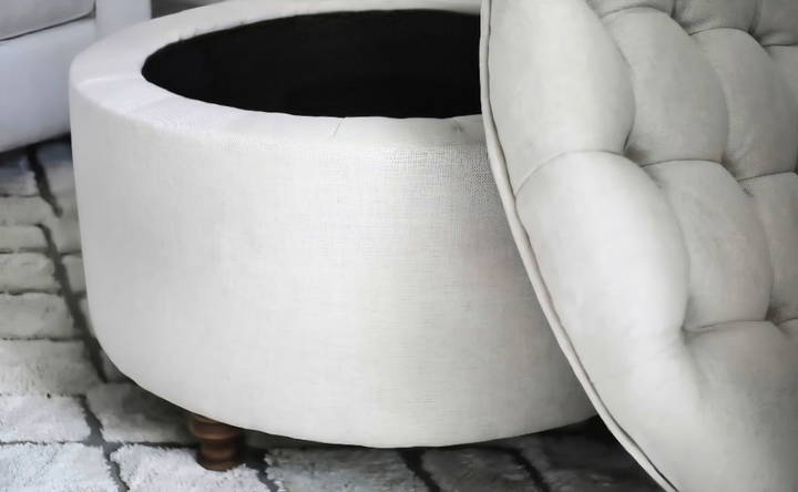 handmade round tufted storage ottoman