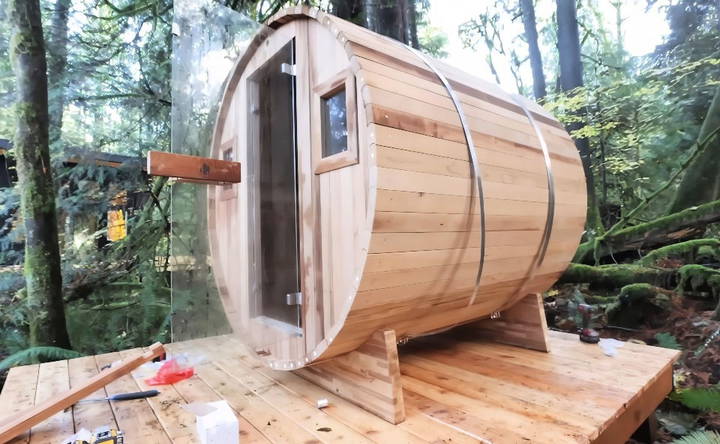 handmade wooden barrel sauna