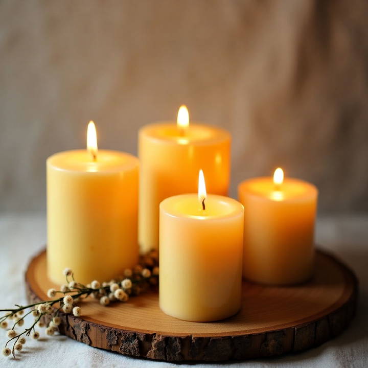 beeswax candles with essential oils.