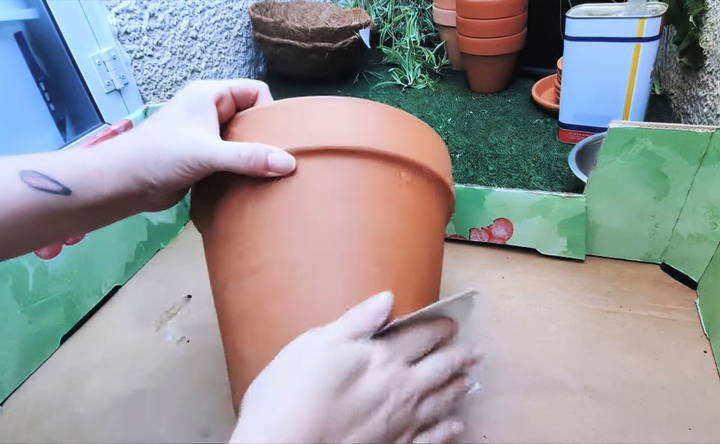 cleaning the terracotta pots