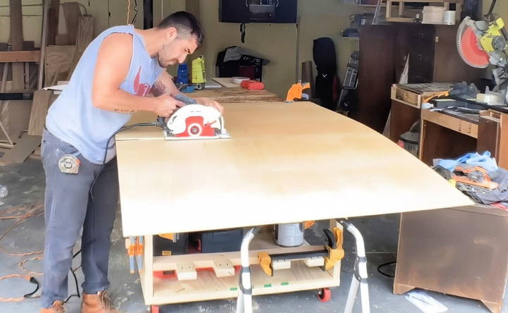 cutting the plywood to size