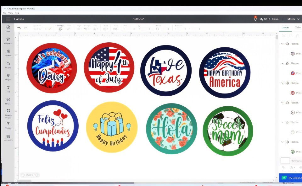 designing your buttons in cricut design space