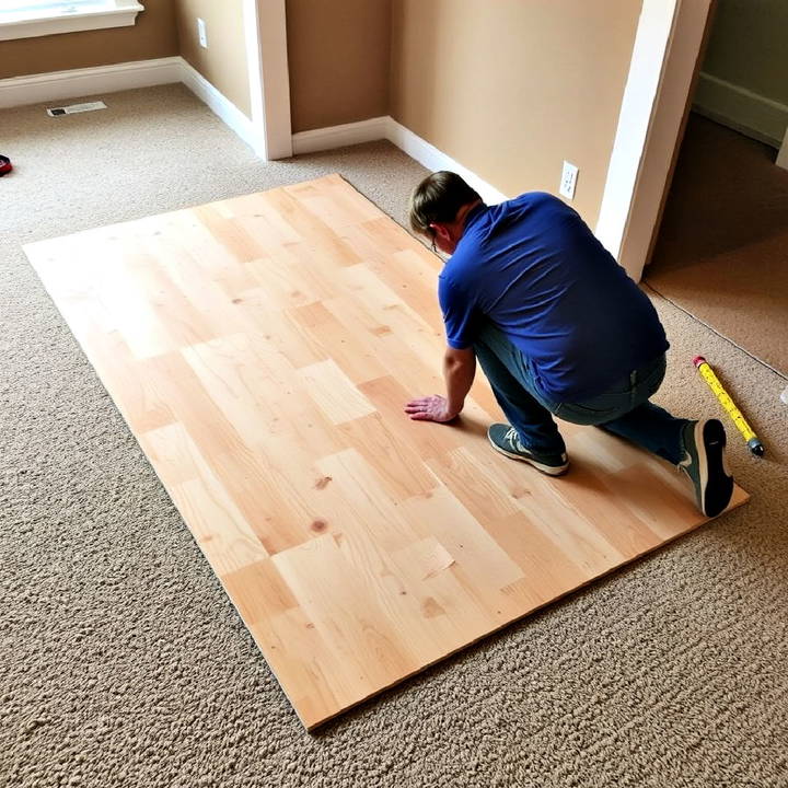 how to install plywood flooring over carpet