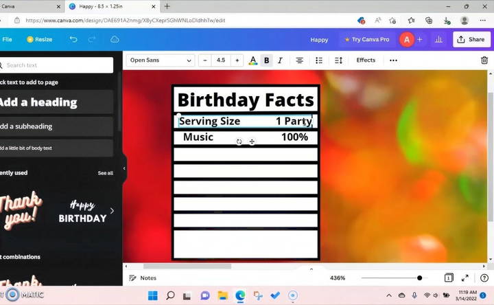 make a nutritional facts label