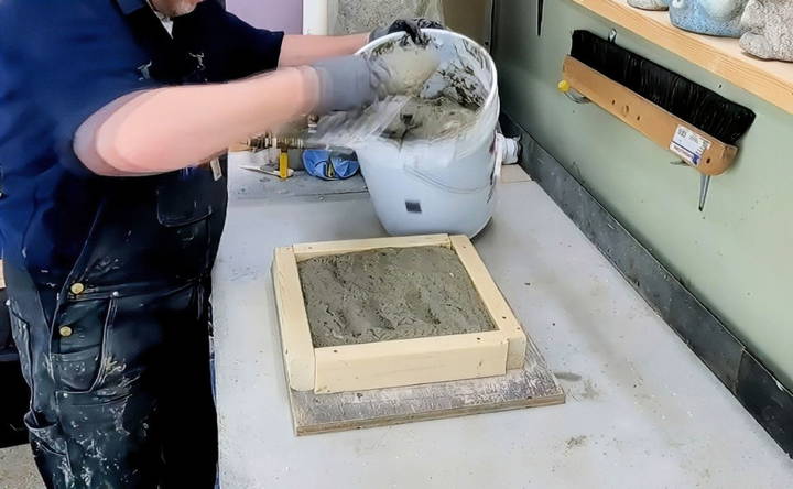 mixing the concrete