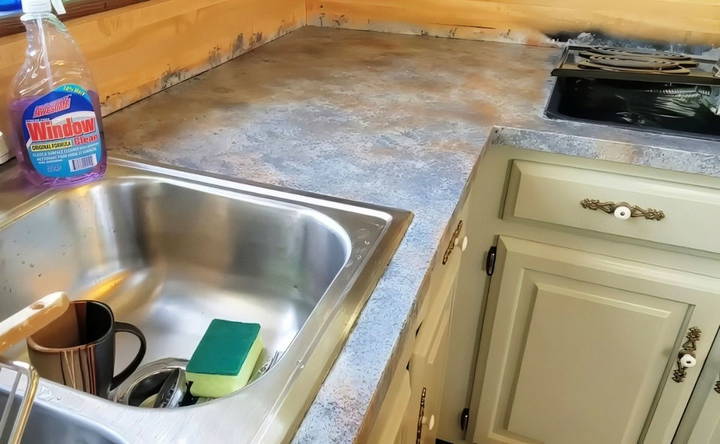 sanding and smoothing the countertop