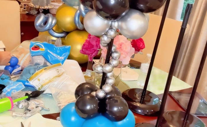 decorate with balloon spirals and bubble chains