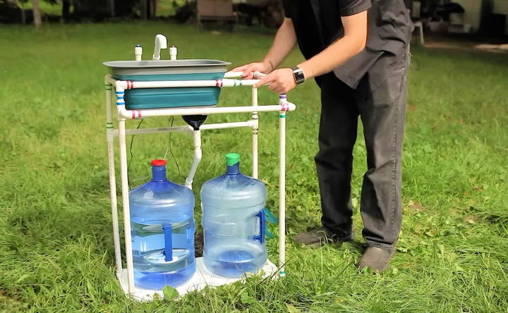 preparing the water jugs