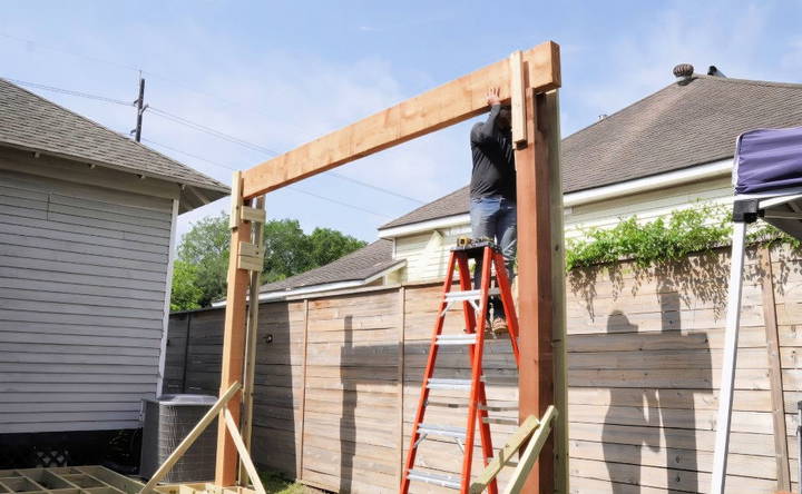 adding the pergola beams and rafters