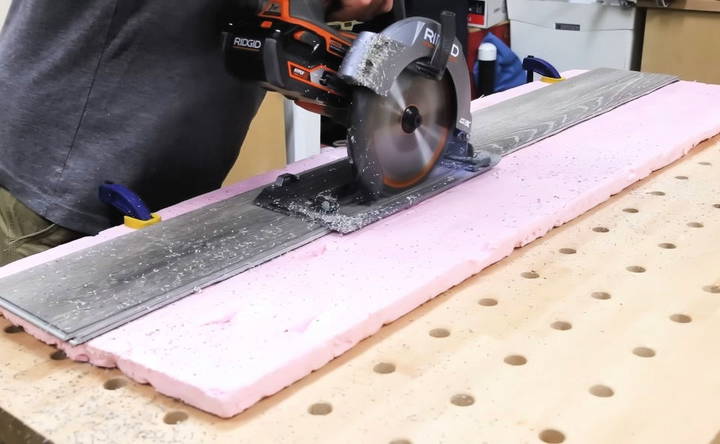 cut vinyl plank floor using a circular saw