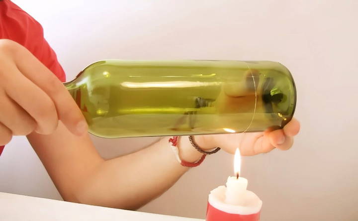 cutting glass bottles with a glass cutter and tape