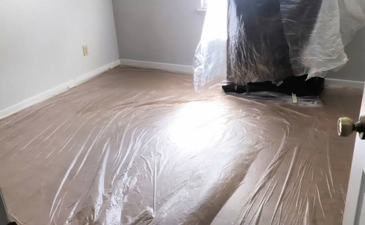 use plastic sheeting to cover the floors