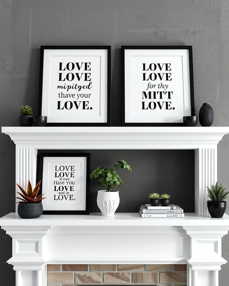 Chic Mantel Shelf with Love Quotes - 20 Valentine's Day Mantel and Fireplace Decor Ideas for a Heartfelt Focal Point
