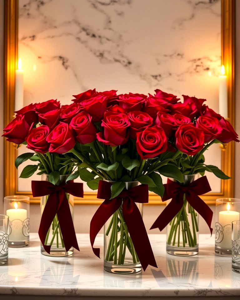 Elegant Mantel Centerpiece with Fresh Roses - 20 Valentine's Day Mantel and Fireplace Decor Ideas for a Heartfelt Focal Point