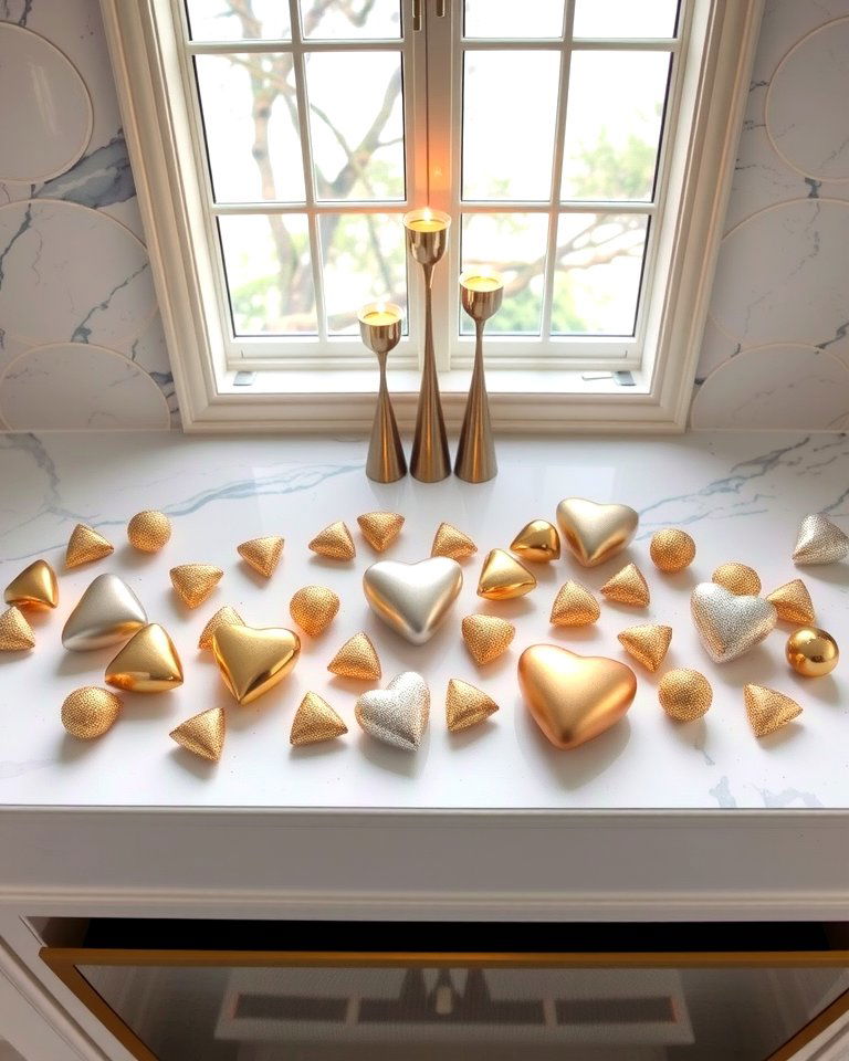Metallic Heart Ornaments - 20 Valentine's Day Mantel and Fireplace Decor Ideas for a Heartfelt Focal Point