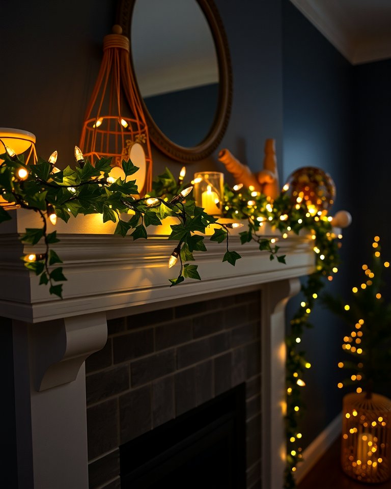 Romantic String Lights - 20 Valentine's Day Mantel and Fireplace Decor Ideas for a Heartfelt Focal Point