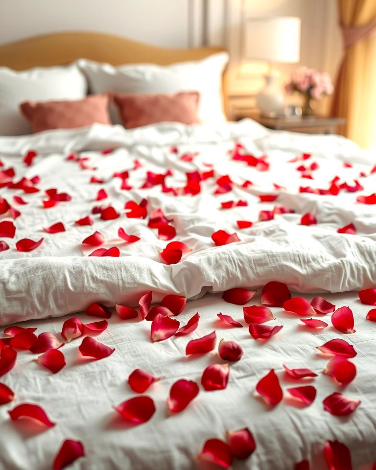 Rose Petal Accents - 15 Romantic Valentine's Day Bedroom Decor Ideas for Couples