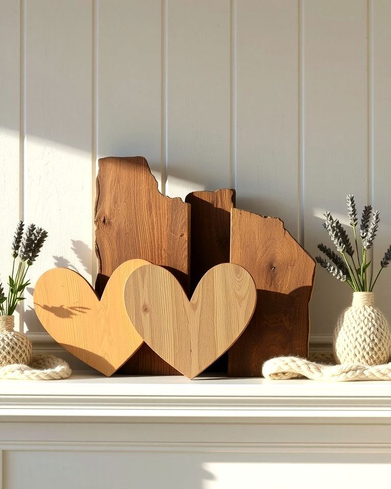 Rustic Wooden Heart Accents - 20 Valentine's Day Mantel and Fireplace Decor Ideas for a Heartfelt Focal Point