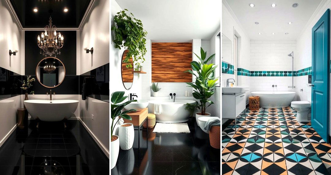 24 Black Floor Bathroom Ideas with White Wall Contrast