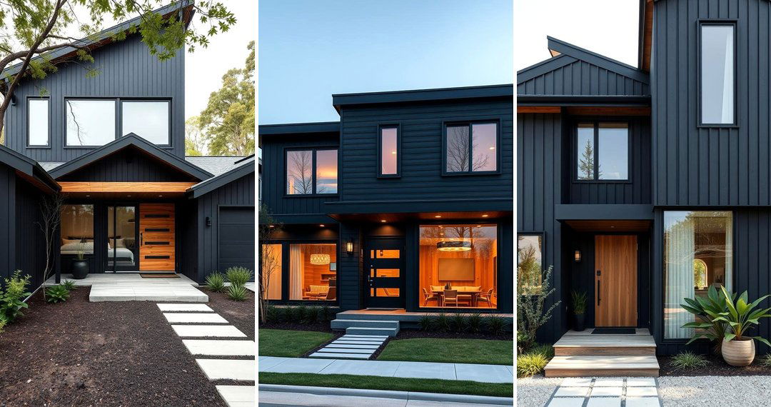 24 Black House With Wood Accents: Modern Rustic Exterior Design