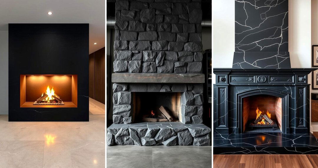 24 Bold Black Stone Fireplace Designs for Modern Homes
