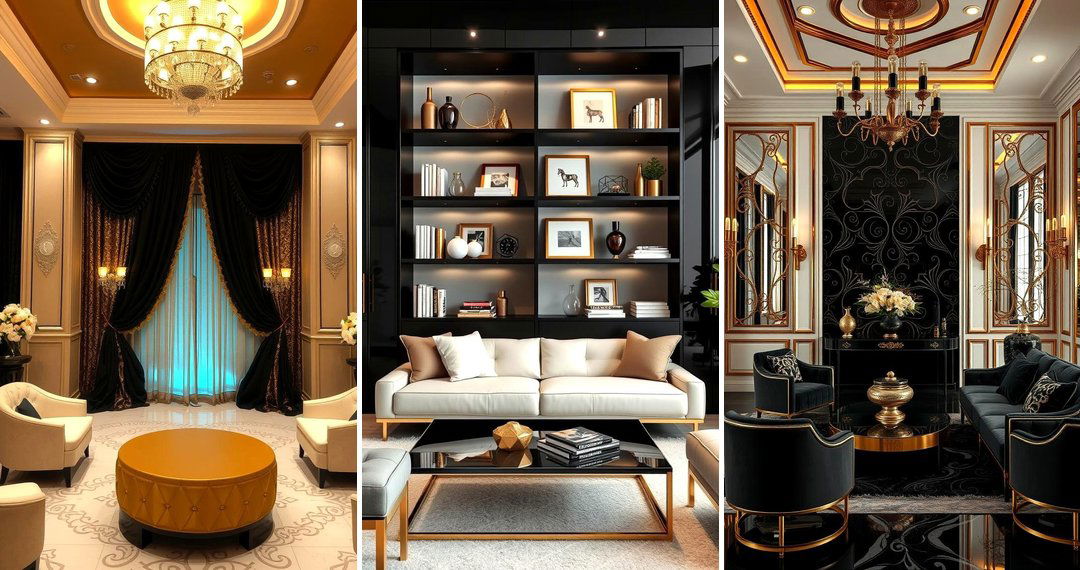 24 Luxurious Black and Gold Living Room Decor Ideas