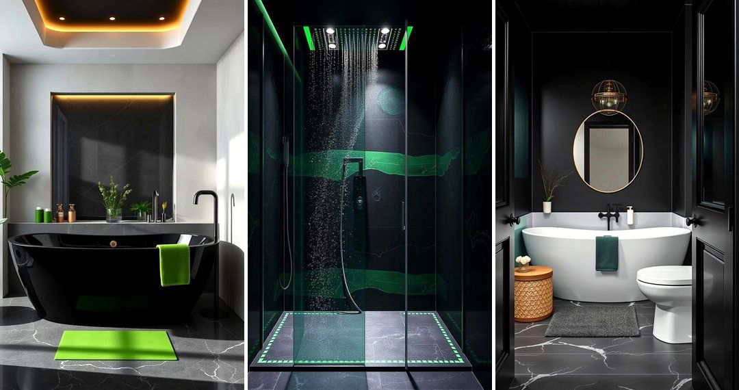 24 Striking Black & Green Bathroom Design Concepts