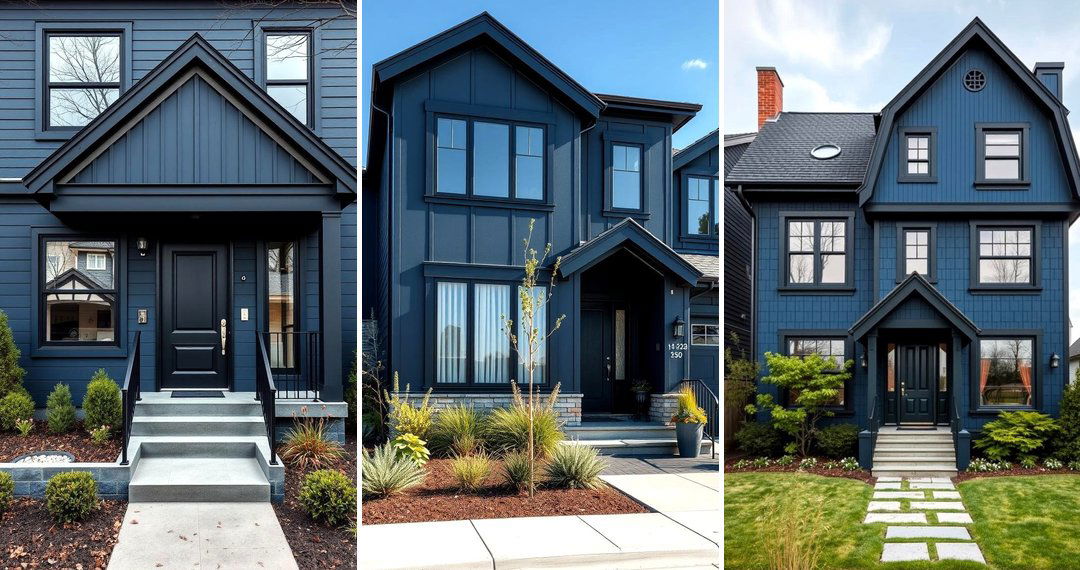 24 Dark Blue House Ideas With Black Trim for Bold Curb Appeal
