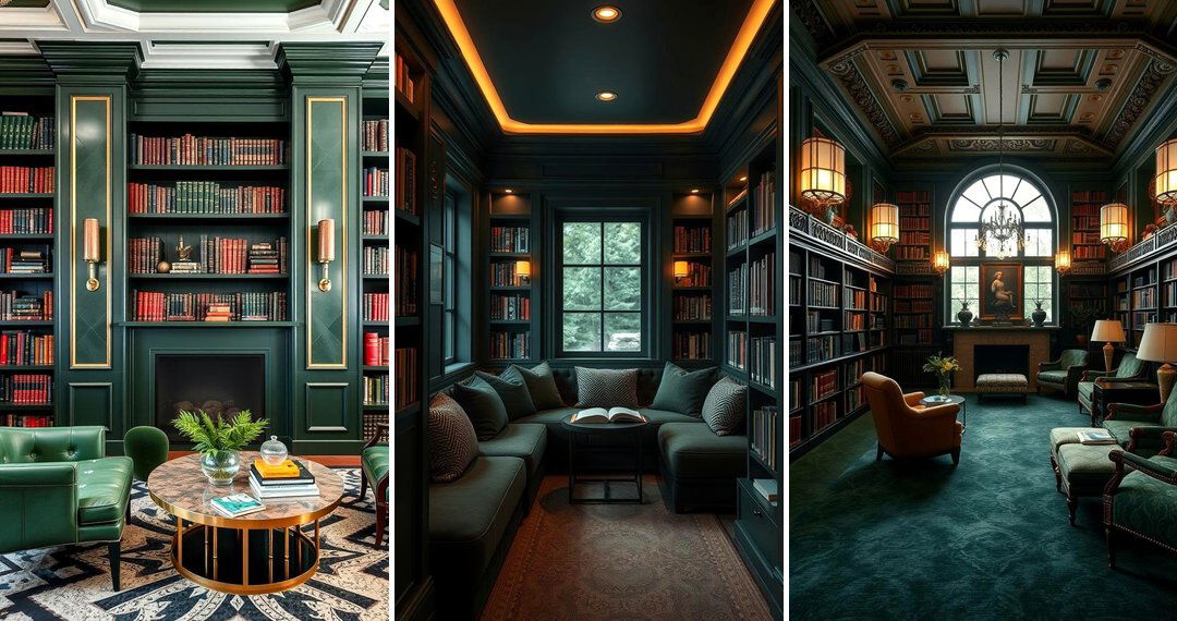 24 Dark Green Home Library Ideas for Cozy Literary Escapes