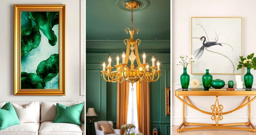 24 Emerald Green & Gold Living Room Design Ideas
