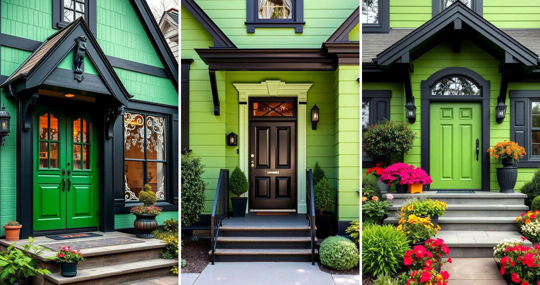 24 Green House Exteriors With Black Trim Design Ideas
