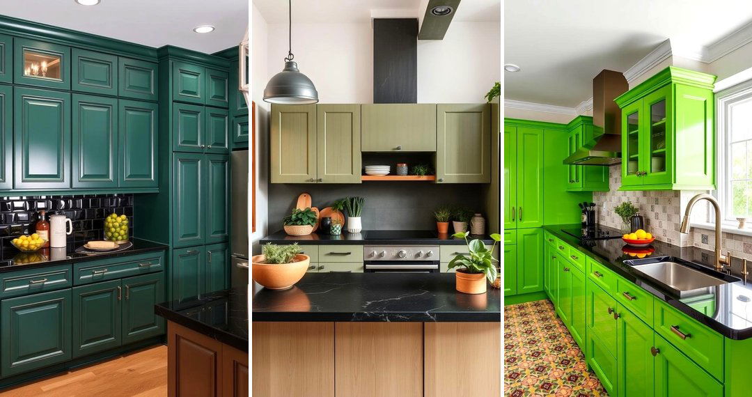 24 Green Kitchen Cabinets With Black Countertops