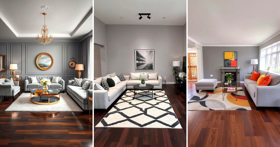 24 Grey Living Room With Dark Wood Floors