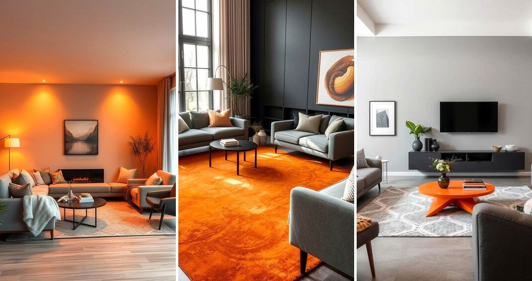 24 Bold Orange and Grey Living Room Color Scheme Inspirations